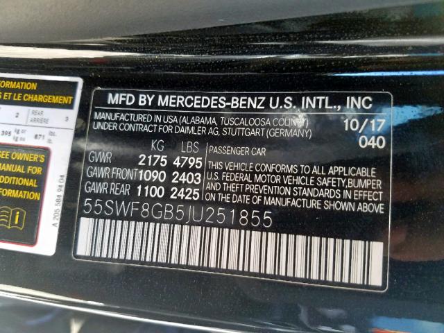 55SWF8GB5JU251855 - 2018 MERCEDES-BENZ C 63 AMG BLACK photo 10