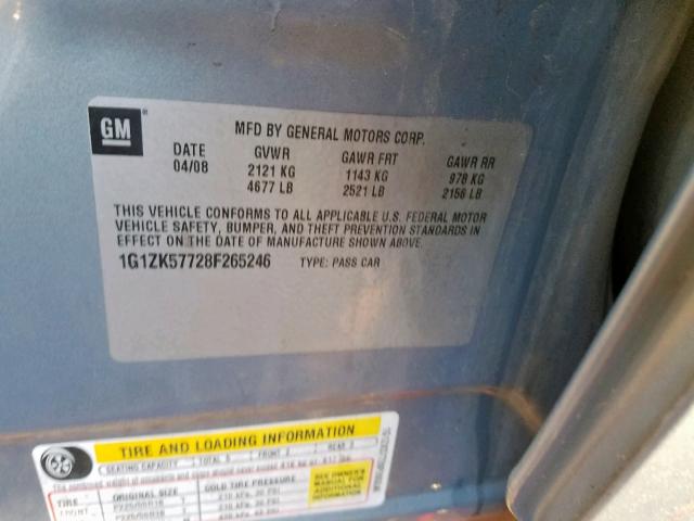 1G1ZK57728F265246 - 2008 CHEVROLET MALIBU LTZ ლურჯი ფოტო 10