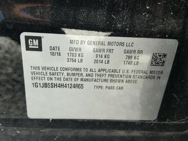 1G1JB5SH4H4124865 - 2017 CHEVROLET SONIC LS 黑色 照片 10