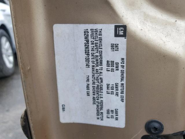 1G2WP52K02F130141 - 2002 PONTIAC GRAND PRIX GOLD photo 10