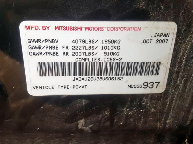 JA3AU26U38U606152 - 2008 MITSUBISHI LANCER ES BLACK photo 10