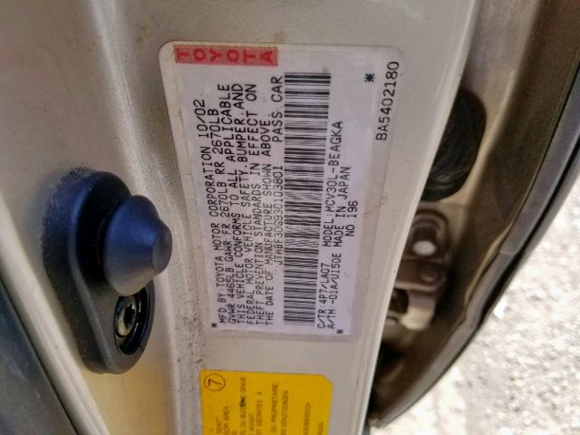 JTHBF30G930103801 - 2003 LEXUS ES 300 GOLD photo 10