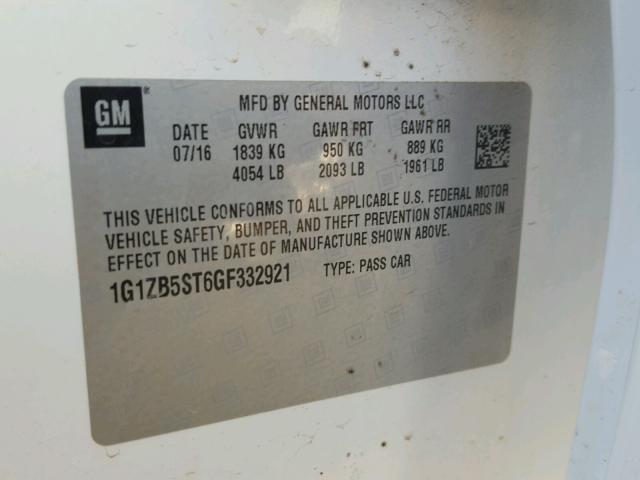 1G1ZB5ST6GF332921 - 2016 CHEVROLET MALIBU LS 白色 照片 10