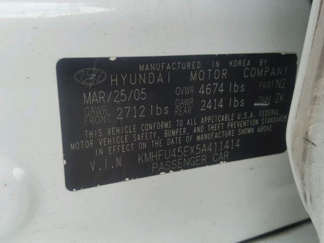 KMHFU45EX5A411414 - 2005 HYUNDAI XG 350 WHITE photo 10