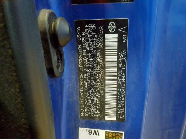 JTKDE167760128511 - 2006 TOYOTA SCION TC ლურჯი ფოტო 10