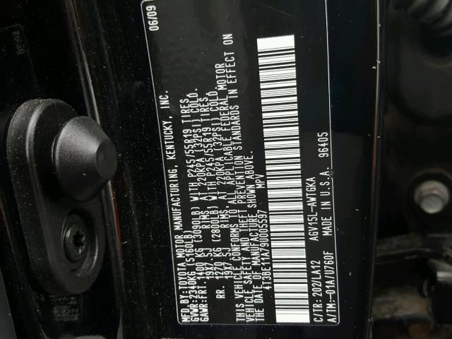 4T3BE11A79U005597 - 2009 TOYOTA VENZA BASE BLACK photo 10