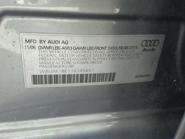 WAUAF78E17A145657 - 2007 AUDI A4 2 SILVER photo 10