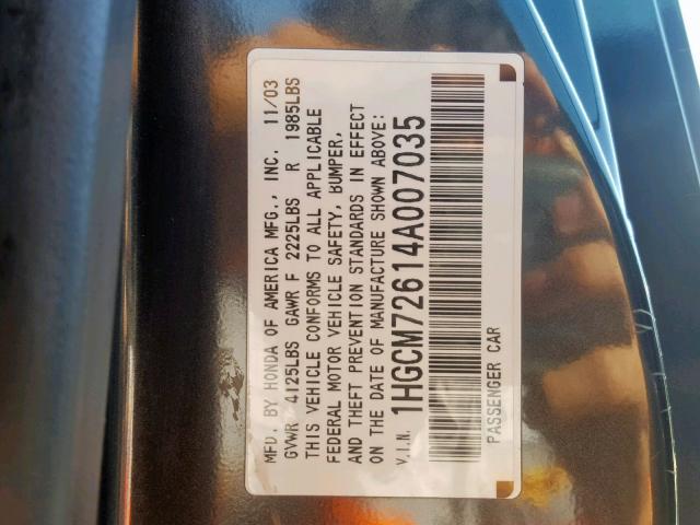 1HGCM72614A007035 - 2004 HONDA ACCORD EX GRAY photo 10