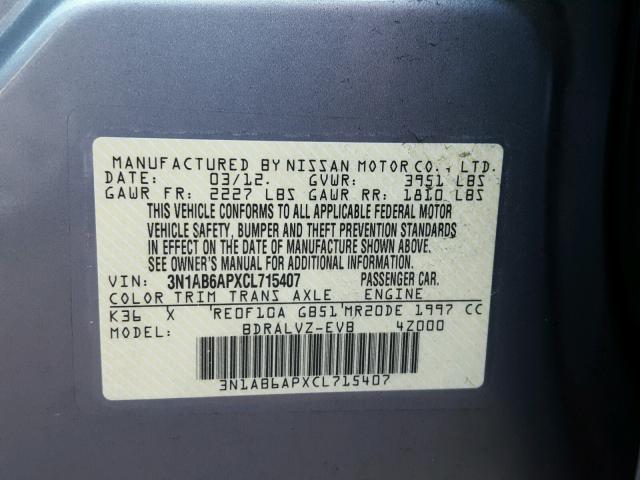 3N1AB6APXCL715407 - 2012 NISSAN SENTRA 2.0 GRAY photo 10