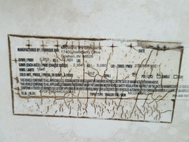 4YDF298244D510443 - 2004 KEYSTONE MONTANA WHITE photo 10