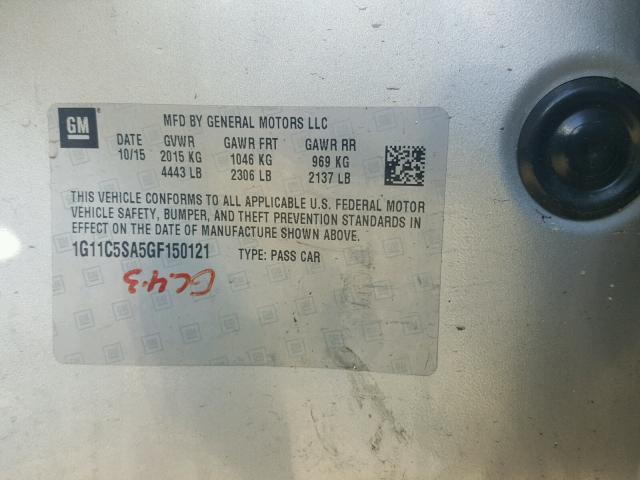 1G11C5SA5GF150121 - 2016 CHEVROLET MALIBU LIM 银色 照片 10