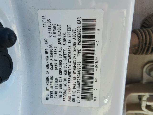 19UUA8F25CA022372 - 2012 ACURA TL WHITE photo 10