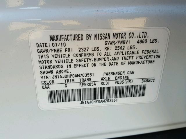 JN1AJ0HP0AM703551 - 2010 INFINITI EX35 BASE WHITE photo 10