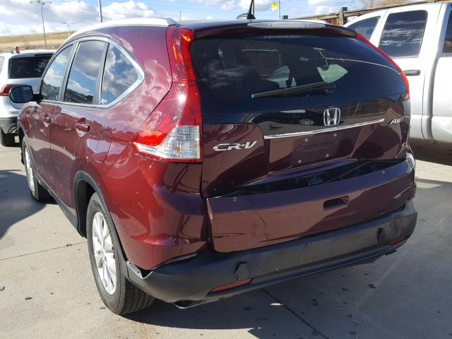 5J6RM4H72CL023121 - 2012 HONDA CR-V EXL MAROON photo 3