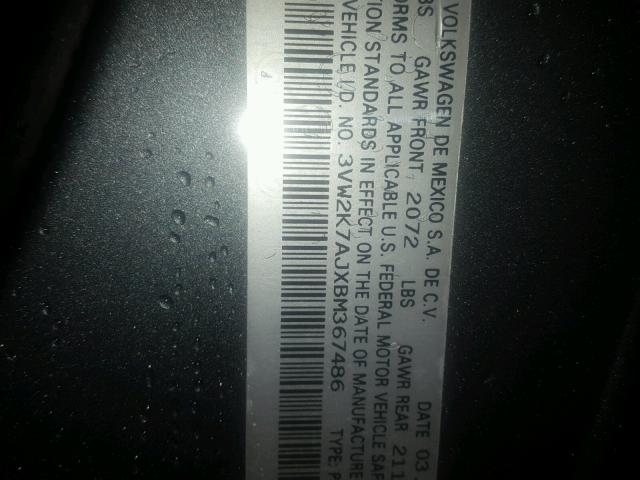 3VW2K7AJXBM367486 - 2011 VOLKSWAGEN JETTA BASE GRAY photo 10