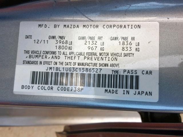 JM1BL1UG3C1586527 - 2012 MAZDA 3 I GRAY photo 10