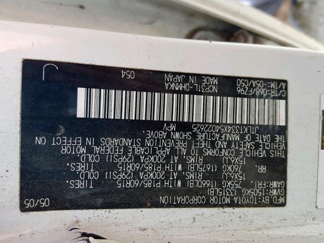 JTLKT334X54022625 - 2005 TOYOTA SCION XB თეთრი ფოტო 10