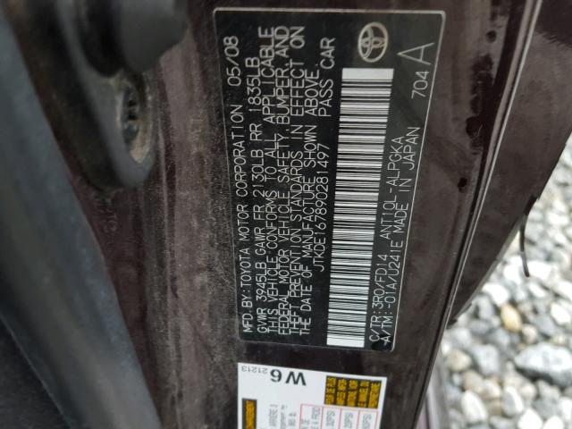 JTKDE167890281497 - 2009 TOYOTA SCION TC 栗色 照片 10
