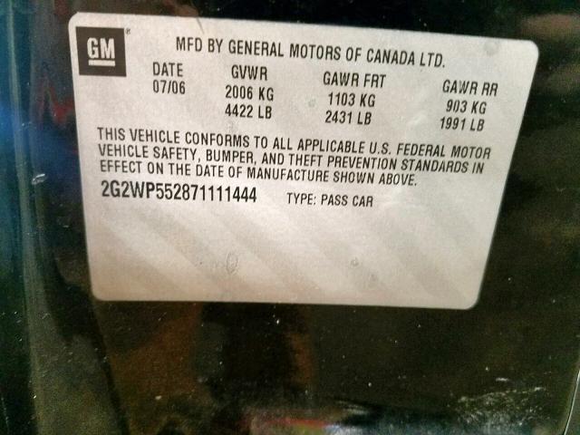 2G2WP552871111444 - 2007 PONTIAC GRAND PRIX GRAY photo 10