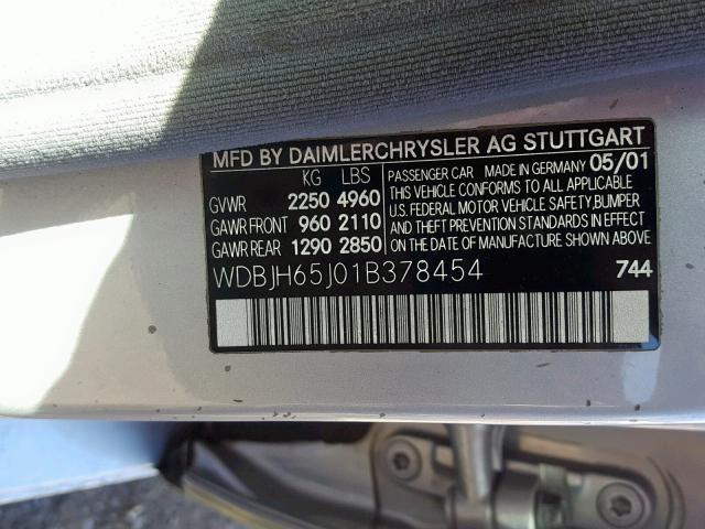 WDBJH65J01B378454 - 2001 MERCEDES-BENZ E 320 SILVER photo 10