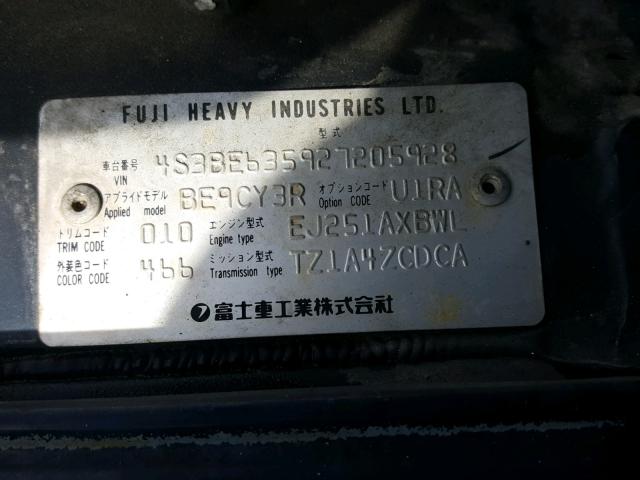 4S3BE635927205928 - 2002 SUBARU LEGACY L BLUE photo 10