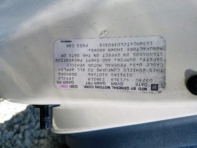 1G3WH14T2LD380310 - 1990 OLDSMOBILE CUTLASS SU WHITE photo 10