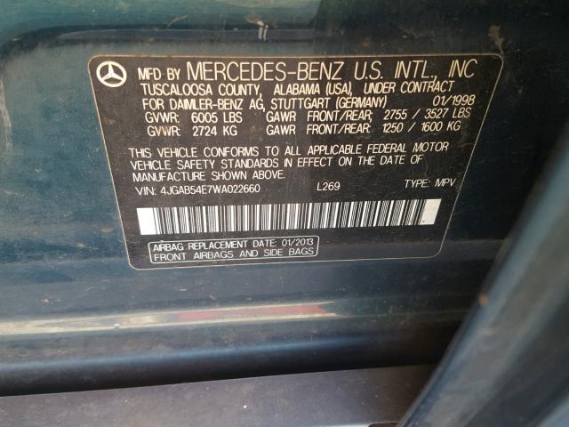 4JGAB54E7WA022660 - 1998 MERCEDES-BENZ ML 320 GREEN photo 10