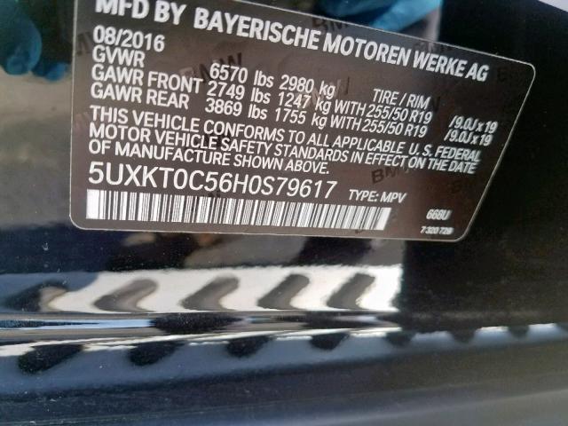 5UXKT0C56H0S79617 - 2017 BMW X5 XDR40E BLACK photo 10