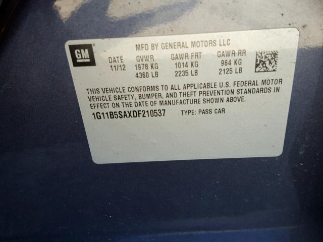 1G11B5SAXDF210537 - 2013 CHEVROLET MALIBU LS 蓝色 照片 10