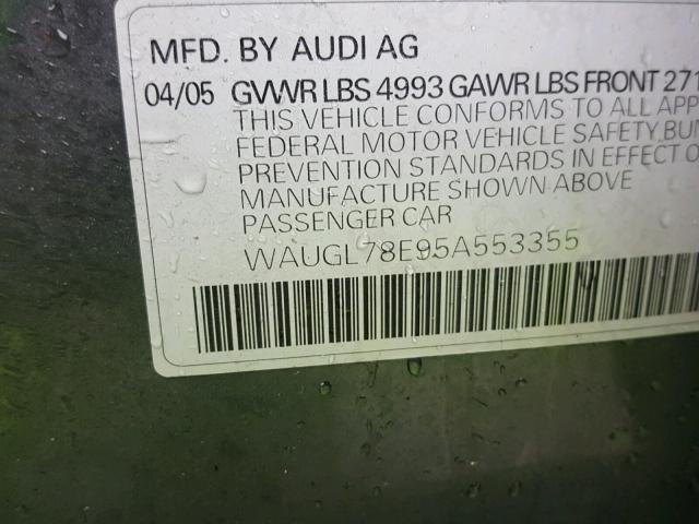 WAUGL78E95A553355 - 2005 AUDI NEW S4 QUA GRAY photo 10