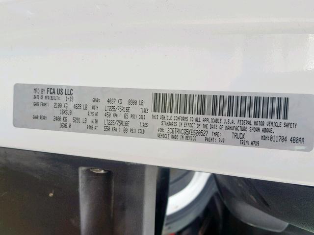 3C6TRVCG5KE520527 - 2019 RAM PROMASTER 白色 照片 10