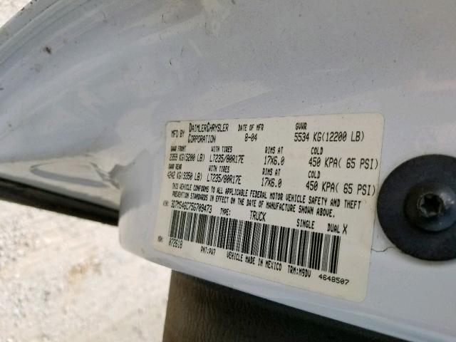 3D7MS46C75G709473 - 2005 DODGE RAM 3500 S WHITE photo 10