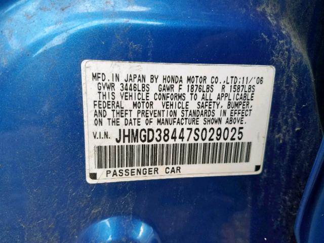 JHMGD38447S029025 - 2007 HONDA FIT BLUE photo 10