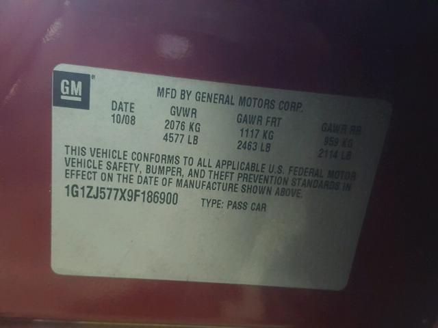 1G1ZJ577X9F186900 - 2009 CHEVROLET MALIBU 2LT RED photo 10