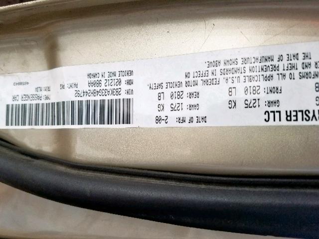 2B3KA33G48H244792 - 2008 DODGE CHARGER SX GOLD photo 10