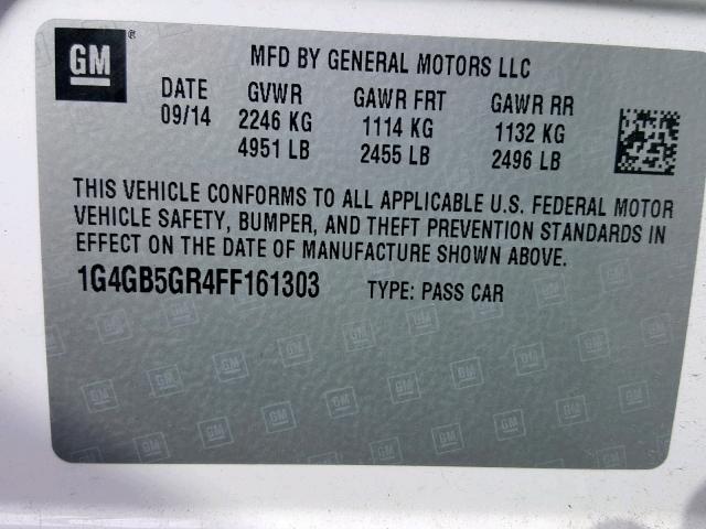 1G4GB5GR4FF161303 - 2015 BUICK LACROSSE WHITE photo 10