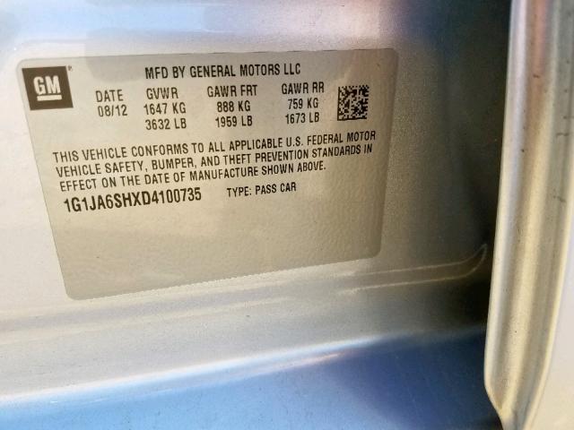 1G1JA6SHXD4100735 - 2013 CHEVROLET SONIC LS GRAY photo 10