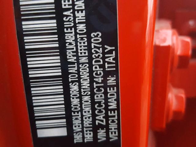 ZACCJBCT4GPD32703 - 2016 JEEP RENEGADE T RED photo 10