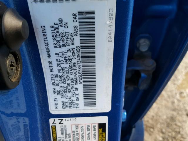 5Y2SL65847Z409898 - 2007 PONTIAC VIBE BLUE photo 10