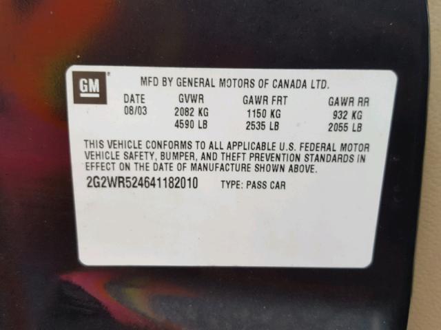 2G2WR524641182010 - 2004 PONTIAC GRAND PRIX BLACK photo 10