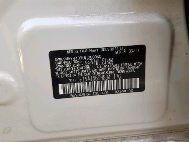 JF1VA1N69H8841176 - 2017 SUBARU WRX LIMITE WHITE photo 10