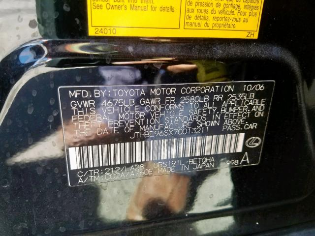 JTHBE96SX70013211 - 2007 LEXUS GS 350 BLACK photo 10