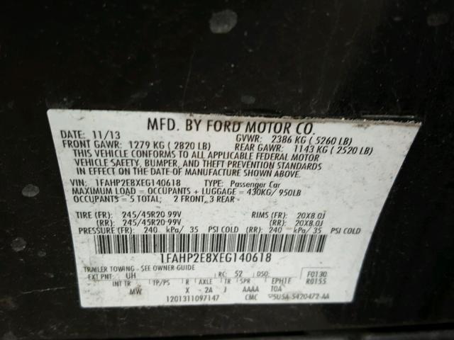 1FAHP2E8XEG140618 - 2014 FORD TAURUS SEL BLACK photo 10