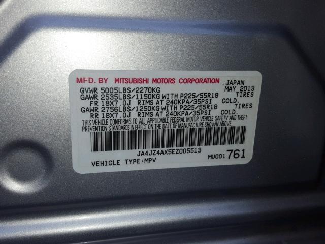 JA4JZ4AX5EZ005513 - 2014 MITSUBISHI OUTLANDER SILVER photo 10