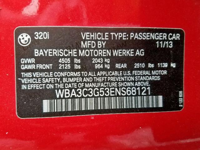 WBA3C3G53ENS68121 - 2014 BMW 320 I XDRI RED photo 10