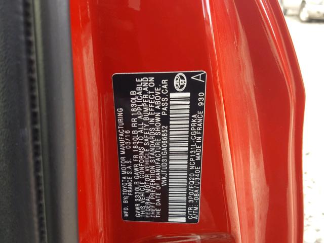 VNKJTUD31GA066852 - 2016 TOYOTA YARIS L RED photo 10