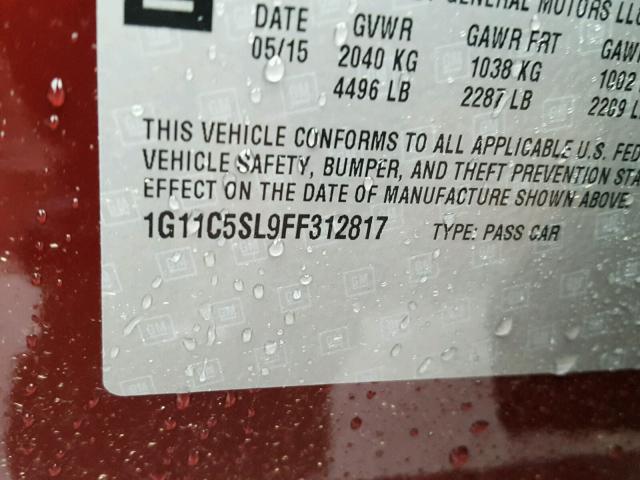 1G11C5SL9FF312817 - 2015 CHEVROLET MALIBU 1LT BURGUNDY photo 10