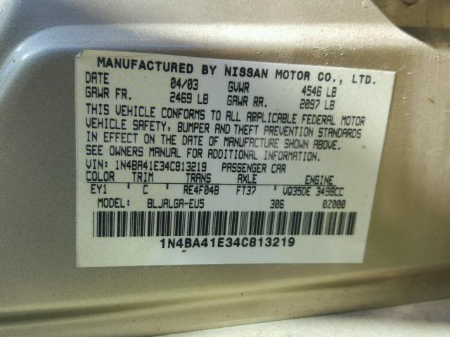 1N4BA41E34C813219 - 2004 NISSAN MAXIMA SE GOLD photo 10