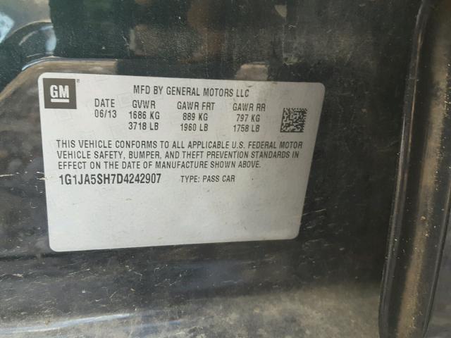 1G1JA5SH7D4242907 - 2013 CHEVROLET SONIC LS 黑色 照片 10