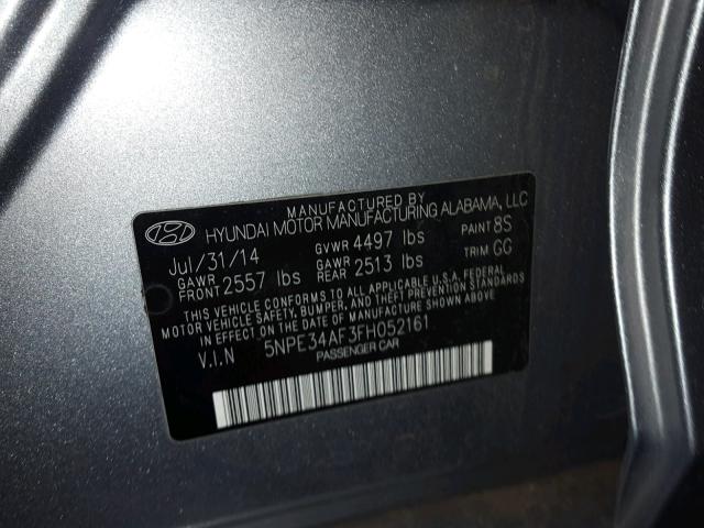 5NPE34AF3FH052161 - 2015 HYUNDAI SONATA SPO GRAY photo 10